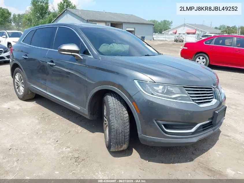2018 Lincoln Mkx Select VIN: 2LMPJ8KR8JBL49252 Lot: 42585097