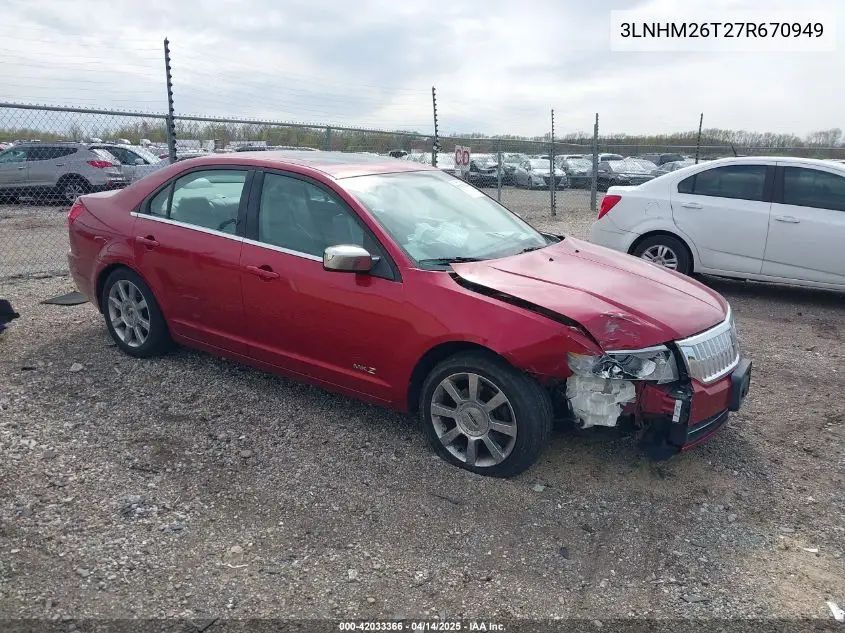 2007 Lincoln Mkz VIN: 3LNHM26T27R670949 Lot: 42033366