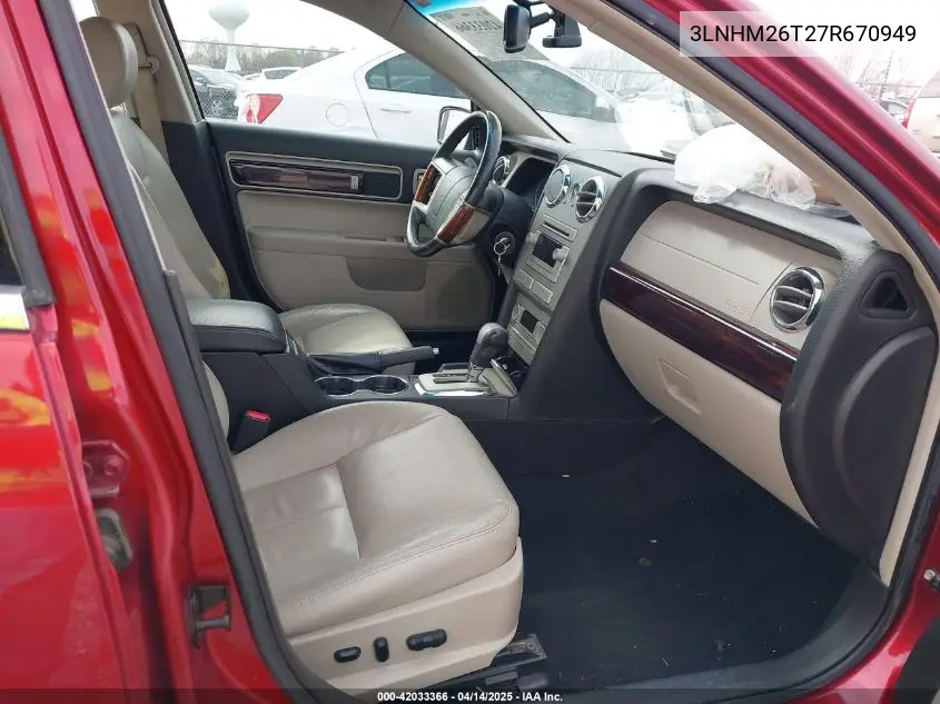 2007 Lincoln Mkz VIN: 3LNHM26T27R670949 Lot: 42033366