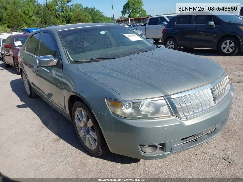 2008 Lincoln Mkz VIN: 3LNHM26T08R643850 Lot: 42220020