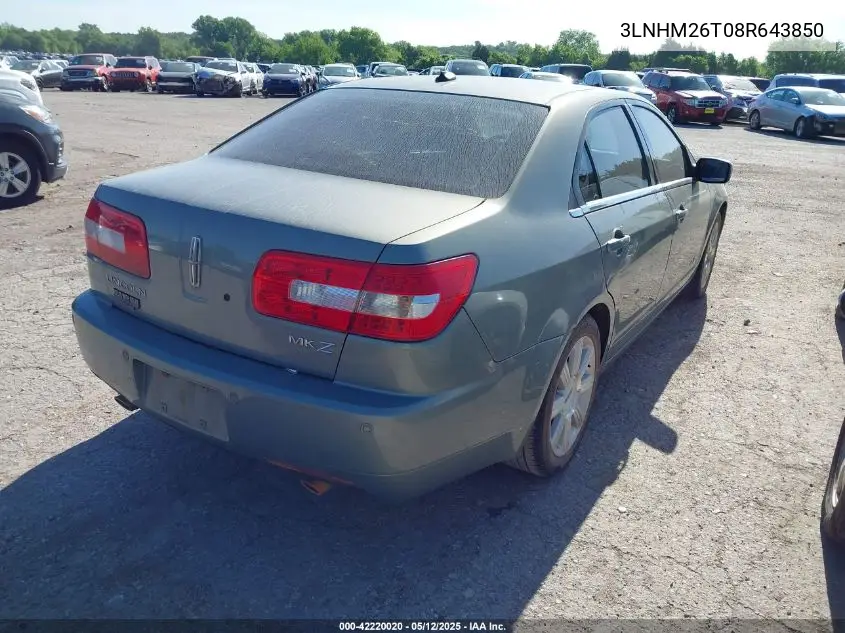 2008 Lincoln Mkz VIN: 3LNHM26T08R643850 Lot: 42220020