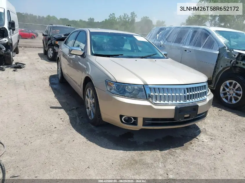 2008 Lincoln Mkz VIN: 3LNHM26T58R652172 Lot: 42586155