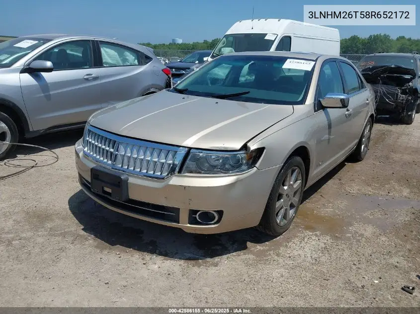2008 Lincoln Mkz VIN: 3LNHM26T58R652172 Lot: 42586155