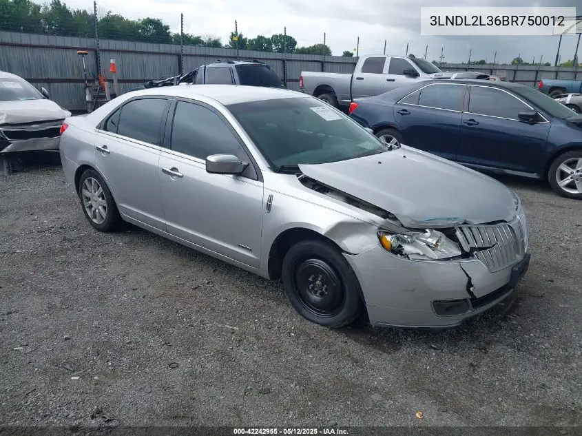 2011 Lincoln Mkz Hybrid VIN: 3LNDL2L36BR750012 Lot: 42242955