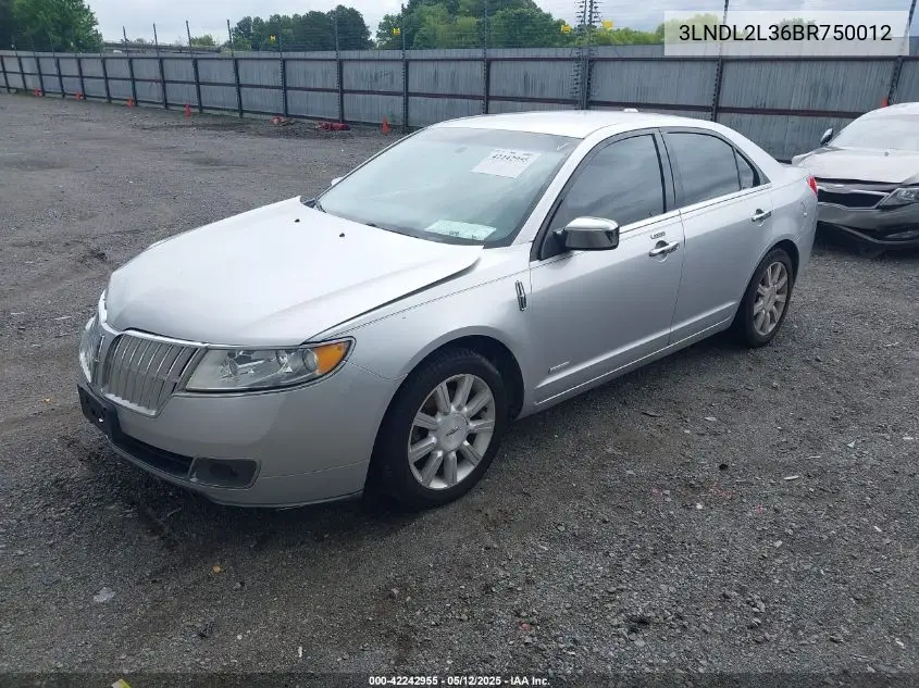 2011 Lincoln Mkz Hybrid VIN: 3LNDL2L36BR750012 Lot: 42242955
