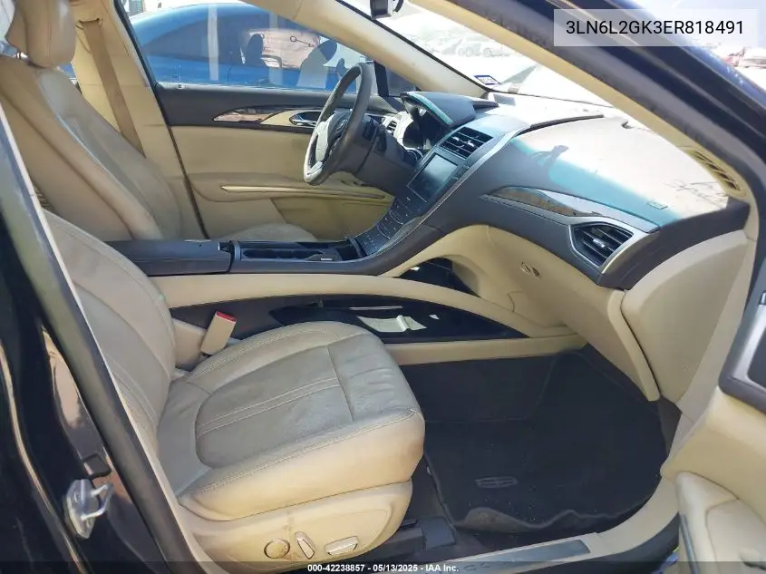 2014 Lincoln Mkz VIN: 3LN6L2GK3ER818491 Lot: 42238857