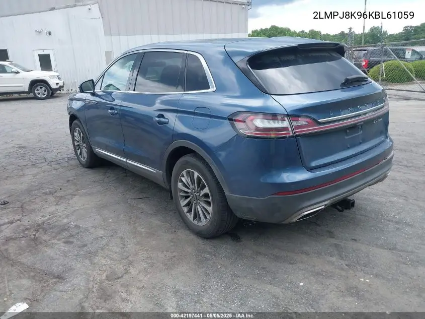 2019 Lincoln Nautilus Select VIN: 2LMPJ8K96KBL61059 Lot: 42197441