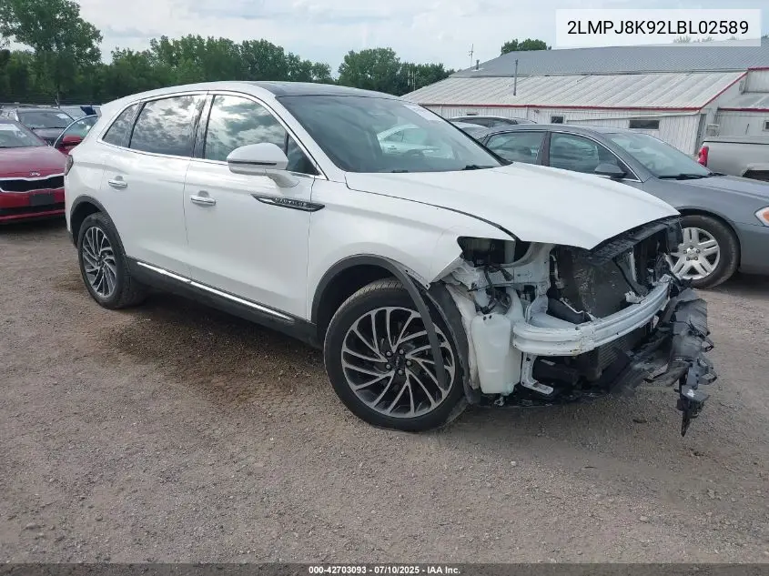 2020 Lincoln Nautilus Reserve VIN: 2LMPJ8K92LBL02589 Lot: 42703093