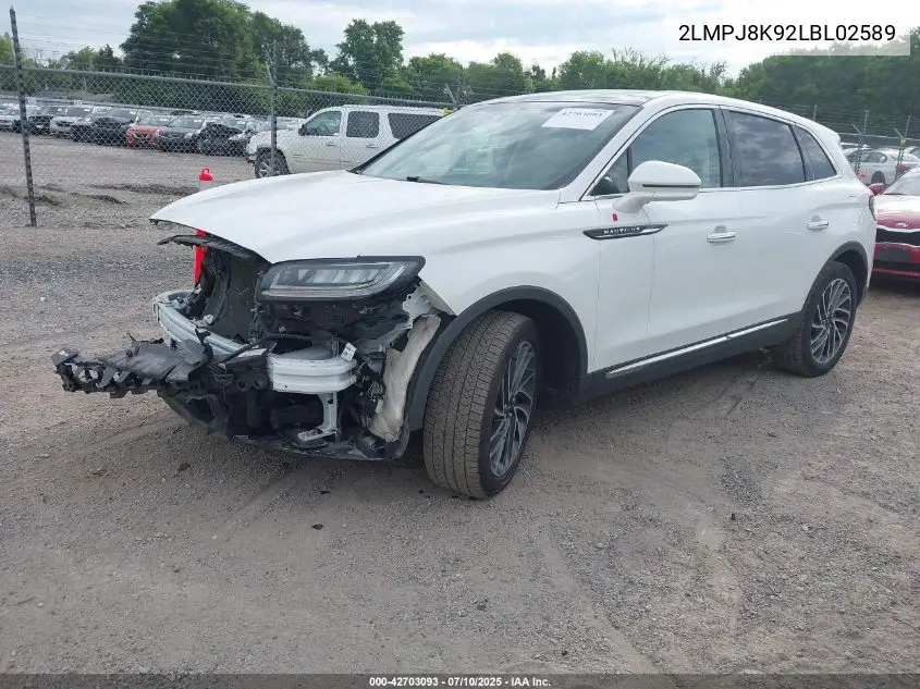 2020 Lincoln Nautilus Reserve VIN: 2LMPJ8K92LBL02589 Lot: 42703093