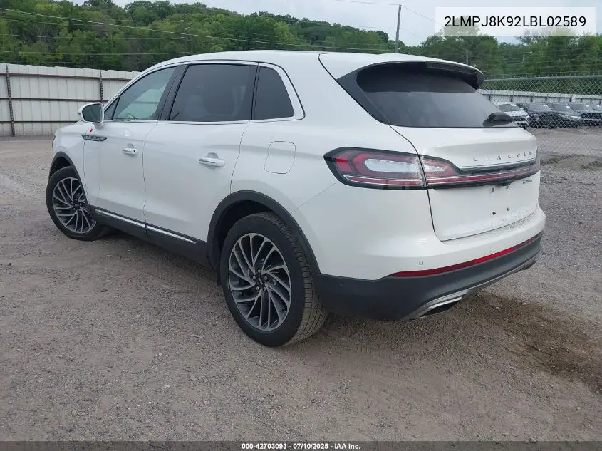 2020 Lincoln Nautilus Reserve VIN: 2LMPJ8K92LBL02589 Lot: 42703093