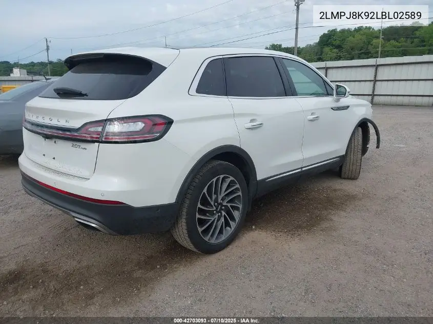 2020 Lincoln Nautilus Reserve VIN: 2LMPJ8K92LBL02589 Lot: 42703093