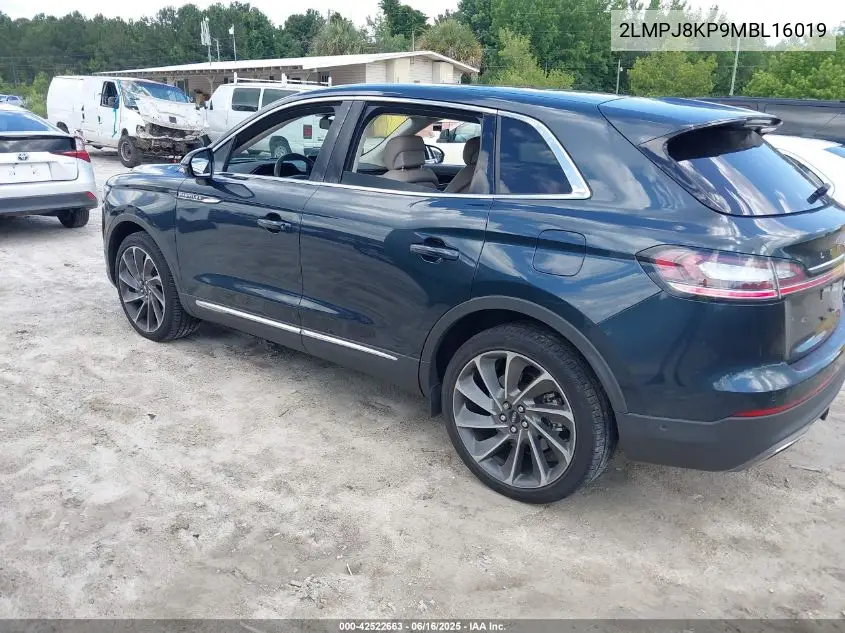 2021 Lincoln Nautilus Reserve VIN: 2LMPJ8KP9MBL16019 Lot: 42522663