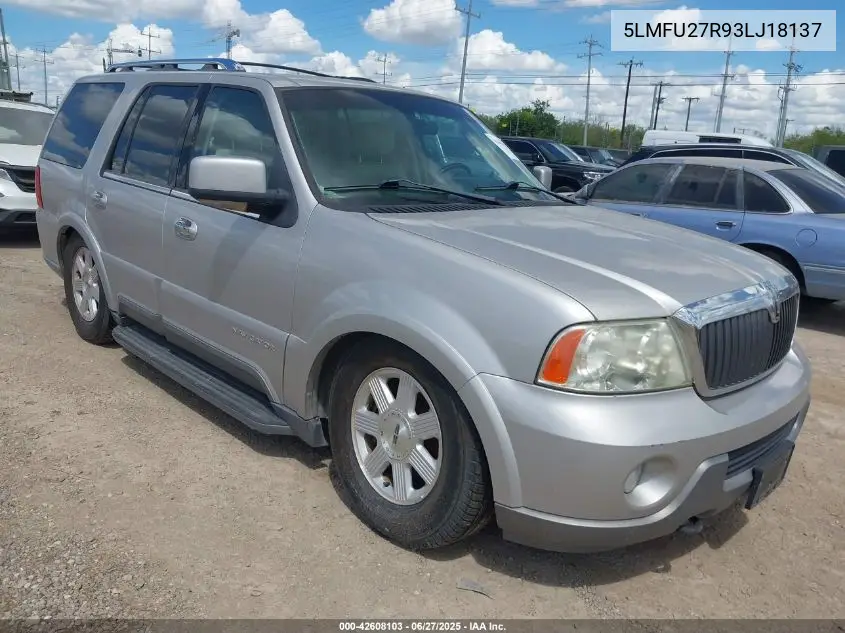 2003 Lincoln Navigator VIN: 5LMFU27R93LJ18137 Lot: 42608103