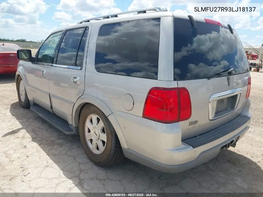 2003 Lincoln Navigator VIN: 5LMFU27R93LJ18137 Lot: 42608103