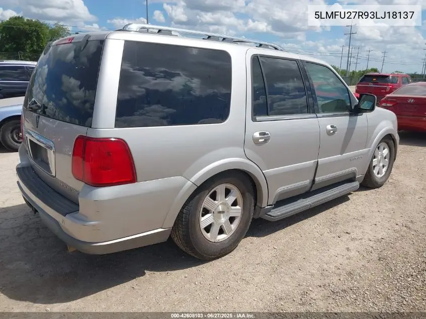 2003 Lincoln Navigator VIN: 5LMFU27R93LJ18137 Lot: 42608103