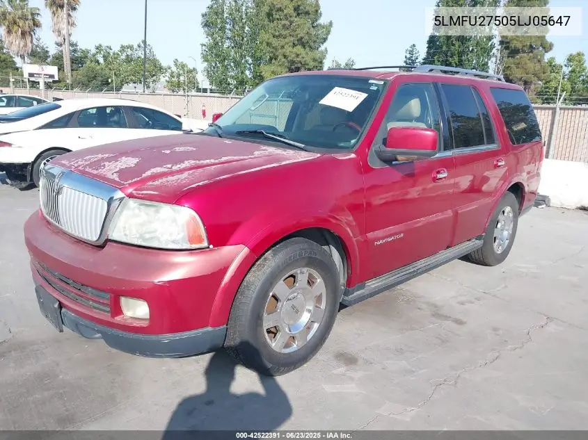 2005 Lincoln Navigator VIN: 5LMFU27505LJ05647 Lot: 42522391
