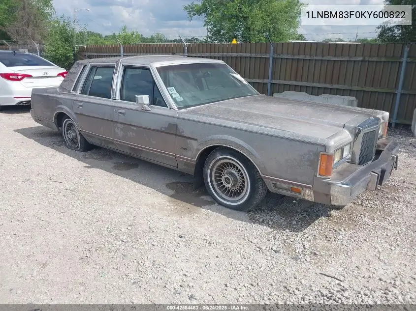 1989 Lincoln Town Car Cartier VIN: 1LNBM83F0KY600822 Lot: 42584483