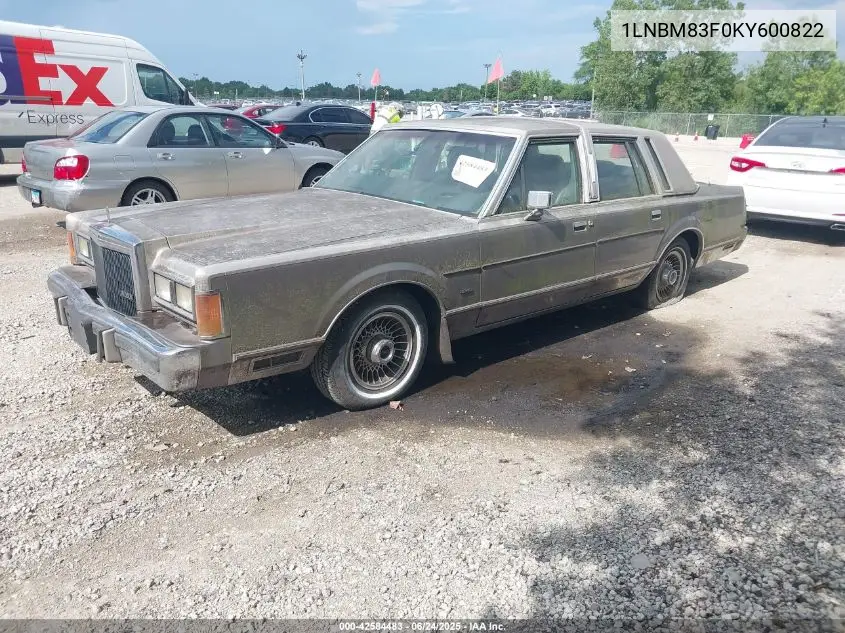 1989 Lincoln Town Car Cartier VIN: 1LNBM83F0KY600822 Lot: 42584483