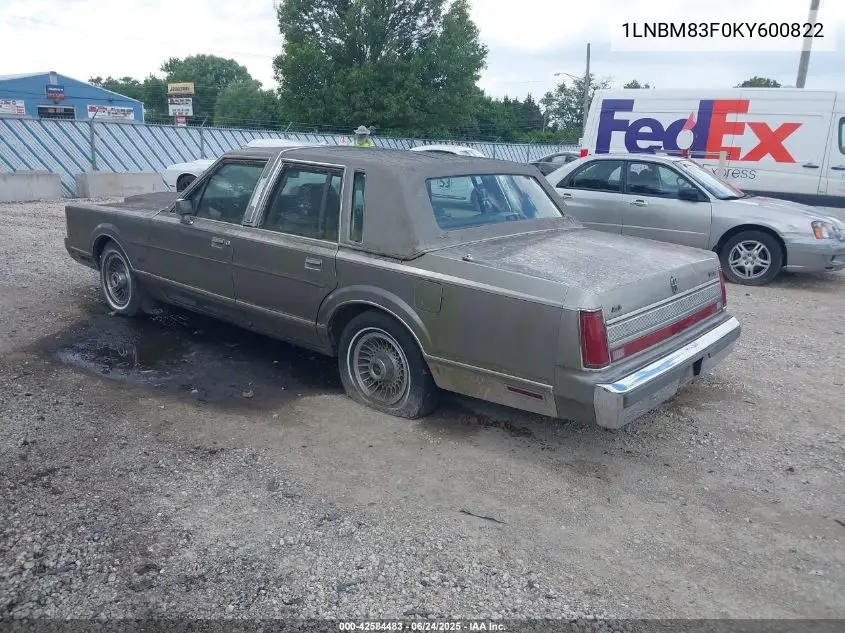 1989 Lincoln Town Car Cartier VIN: 1LNBM83F0KY600822 Lot: 42584483