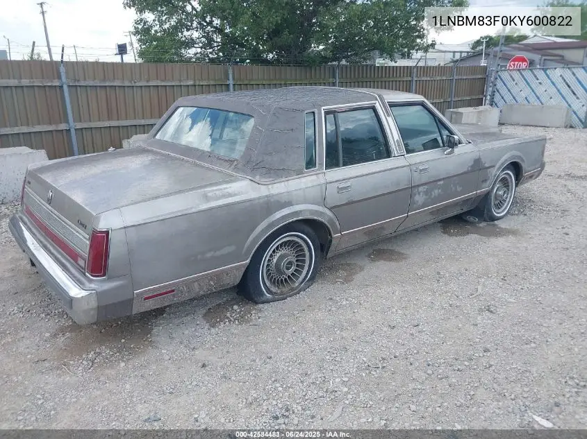 1989 Lincoln Town Car Cartier VIN: 1LNBM83F0KY600822 Lot: 42584483