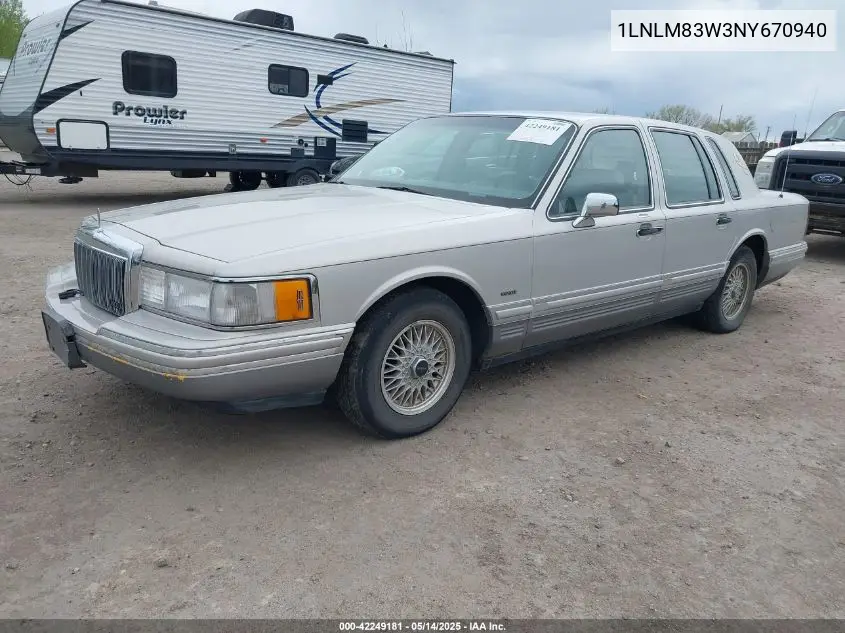1992 Lincoln Town Car Cartier VIN: 1LNLM83W3NY670940 Lot: 42249181