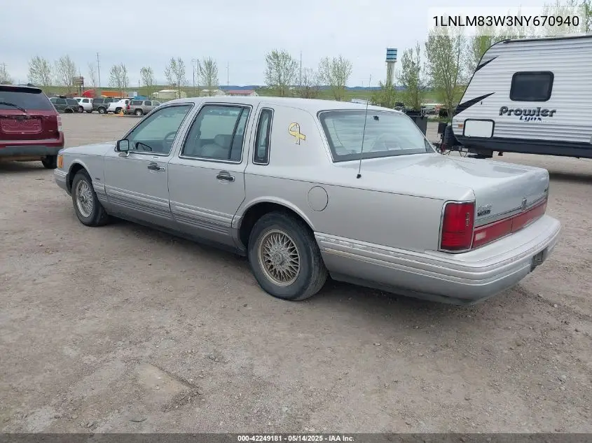 1992 Lincoln Town Car Cartier VIN: 1LNLM83W3NY670940 Lot: 42249181