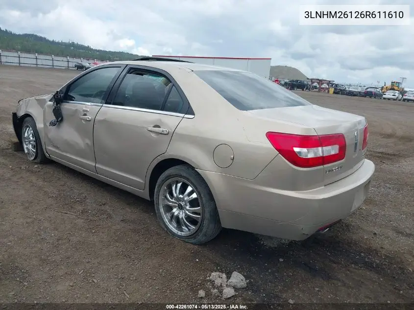 2006 Lincoln Zephyr VIN: 3LNHM26126R611610 Lot: 42261074