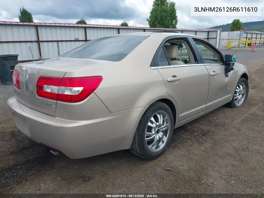 2006 Lincoln Zephyr VIN: 3LNHM26126R611610 Lot: 42261074