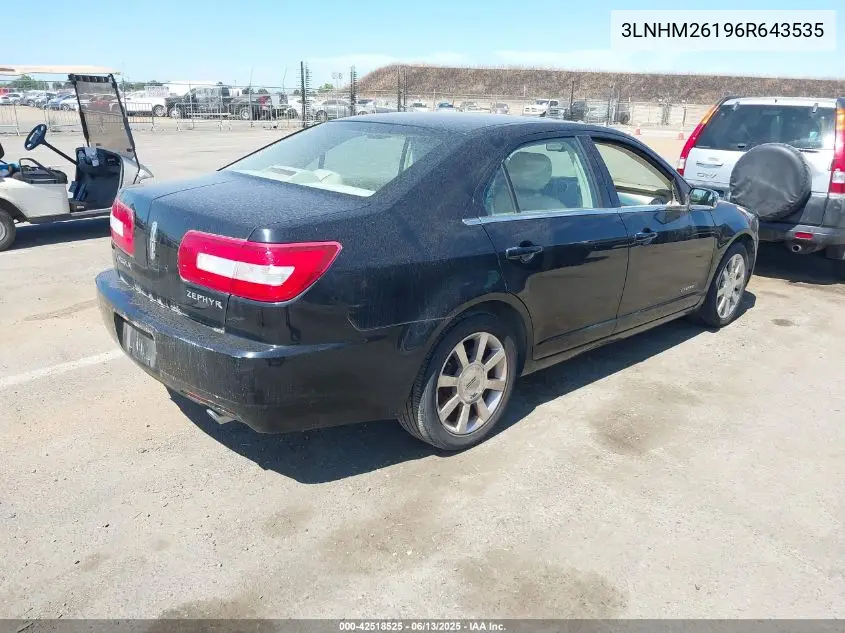2006 Lincoln Zephyr VIN: 3LNHM26196R643535 Lot: 42518525