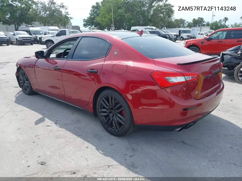 2015 Maserati Ghibli S Q4 VIN: ZAM57RTA2F1143248 Lot: 42214379