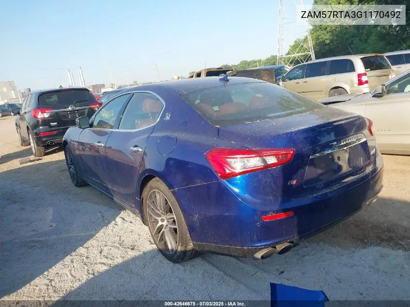2016 Maserati Ghibli S Q4 VIN: ZAM57RTA3G1170492 Lot: 42646675