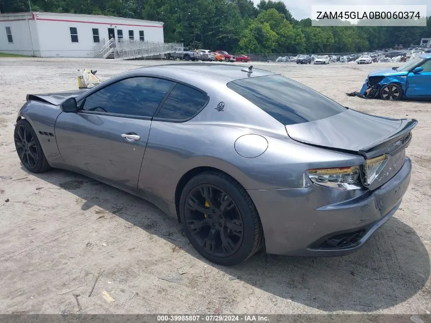 2011 Maserati Granturismo VIN: ZAM45GLA0B0060374 Lot: 39985807
