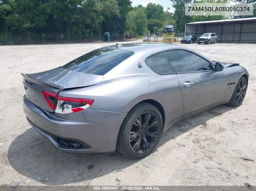 2011 Maserati Granturismo VIN: ZAM45GLA0B0060374 Lot: 39985807