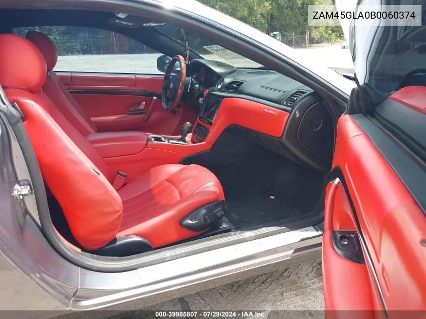 2011 Maserati Granturismo VIN: ZAM45GLA0B0060374 Lot: 39985807