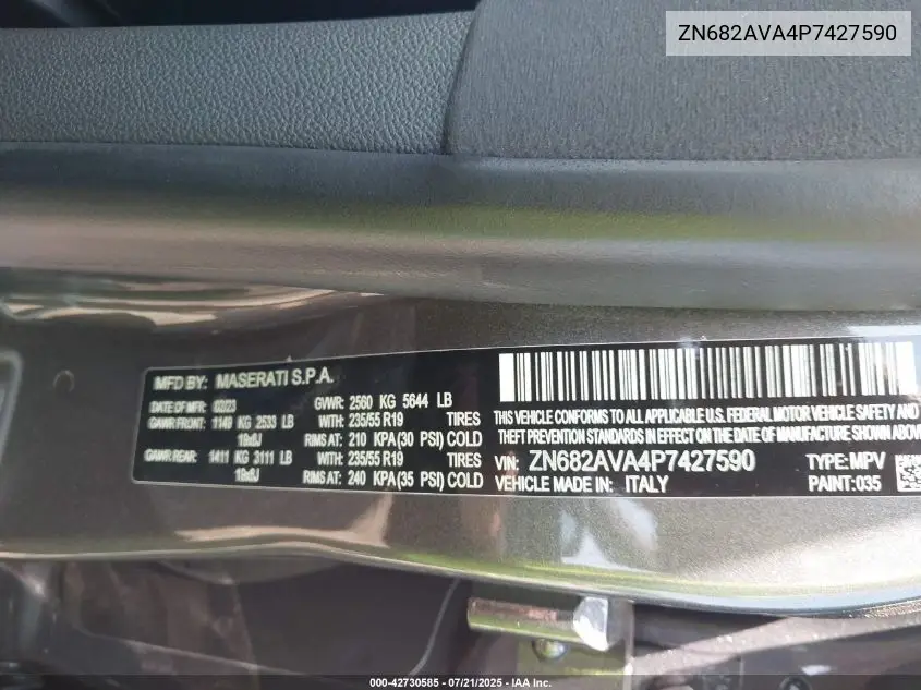 2023 Maserati Grecale Gt VIN: ZN682AVA4P7427590 Lot: 42730585