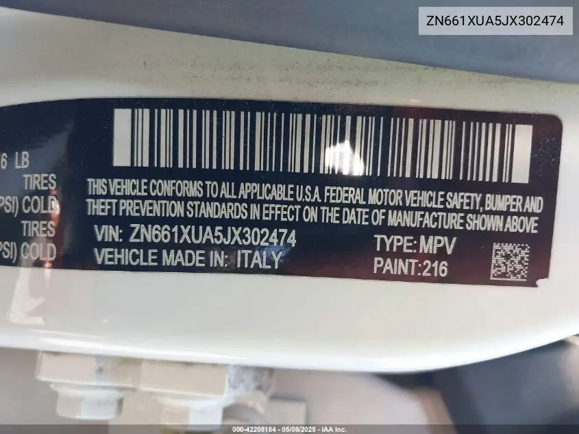 2018 Maserati Levante VIN: ZN661XUA5JX302474 Lot: 42208184
