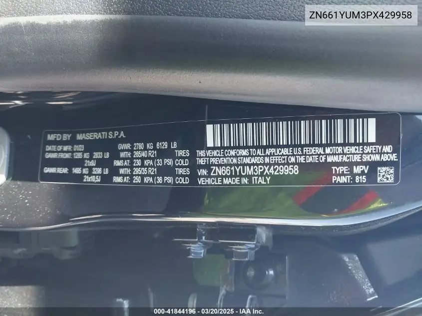 2023 Maserati Levante Modena VIN: ZN661YUM3PX429958 Lot: 41844196