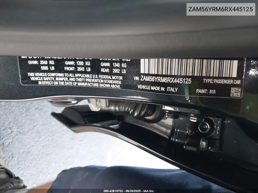 2024 Maserati Quattroporte Modena Ultima Q4 VIN: ZAM56YRM6RX445125 Lot: 42616702