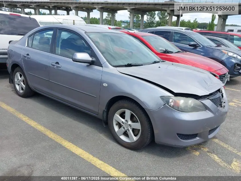 2005 Mazda 3 I VIN: JM1BK12FX51253600 Lot: 40011397