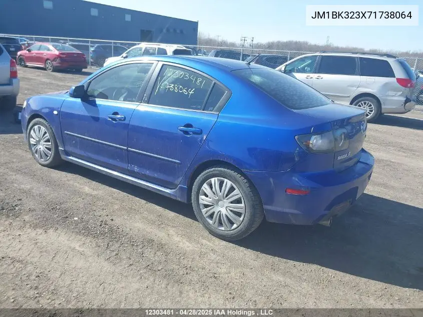 2007 Mazda Mazda3 Gt VIN: JM1BK323X71738064 Lot: 12303481