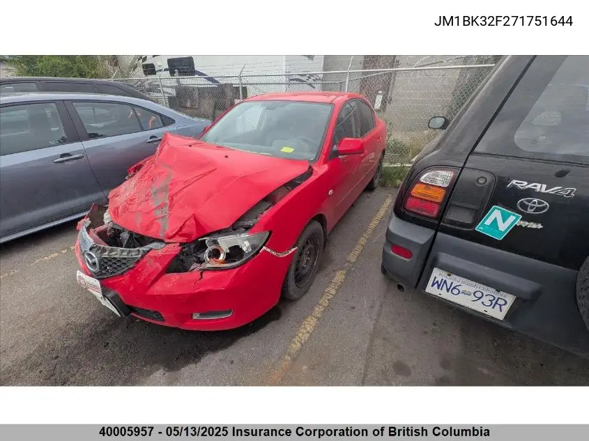 2007 Mazda Mazda3 Gs/Gx VIN: JM1BK32F271751644 Lot: 40005957