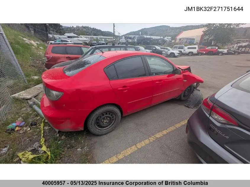 2007 Mazda Mazda3 Gs/Gx VIN: JM1BK32F271751644 Lot: 40005957
