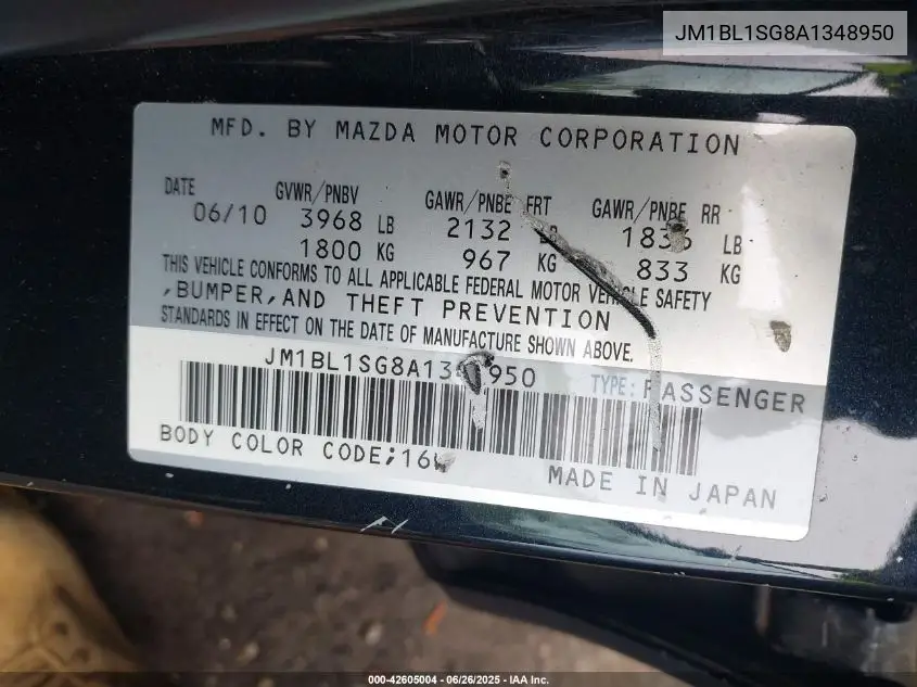 2010 Mazda Mazda3 I Touring VIN: JM1BL1SG8A1348950 Lot: 42605004