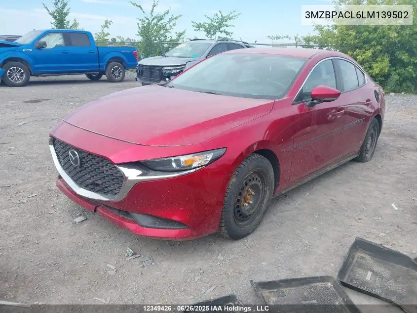 2020 Mazda 3 Select VIN: 3MZBPACL6LM139502 Lot: 12349426