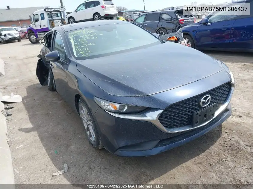 2021 Mazda 3 Select VIN: JM1BPAB75M1306437 Lot: 12298106