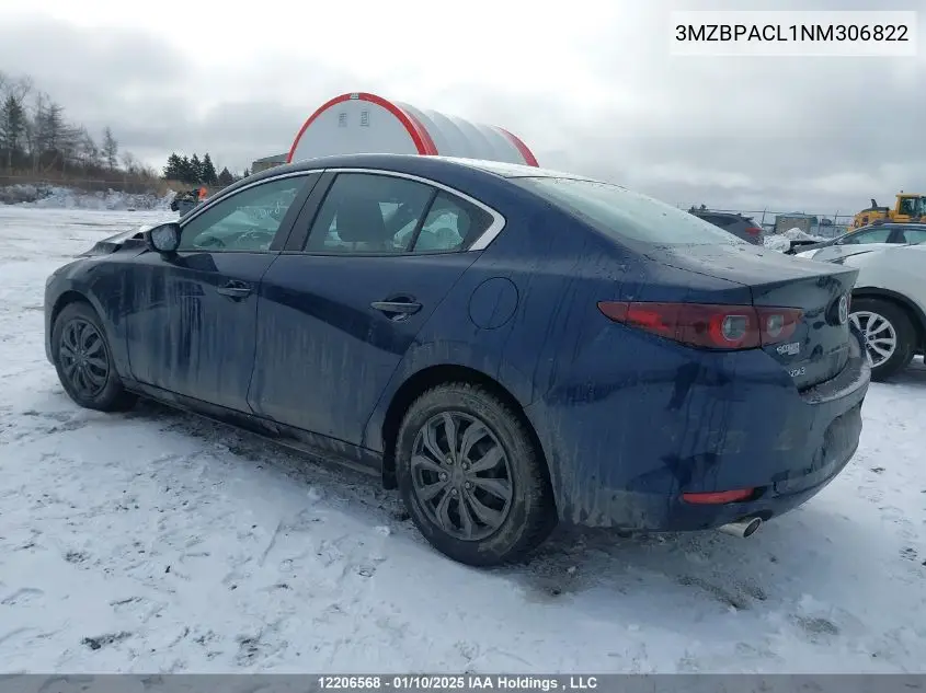 2022 Mazda 3 Preferred VIN: 3MZBPACL1NM306822 Lot: 12206568