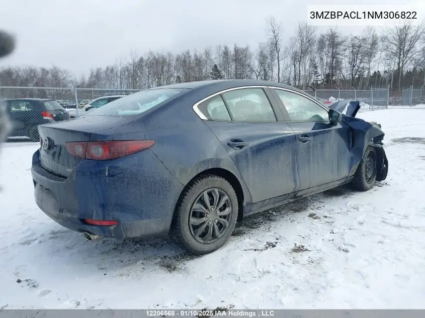 2022 Mazda 3 Preferred VIN: 3MZBPACL1NM306822 Lot: 12206568