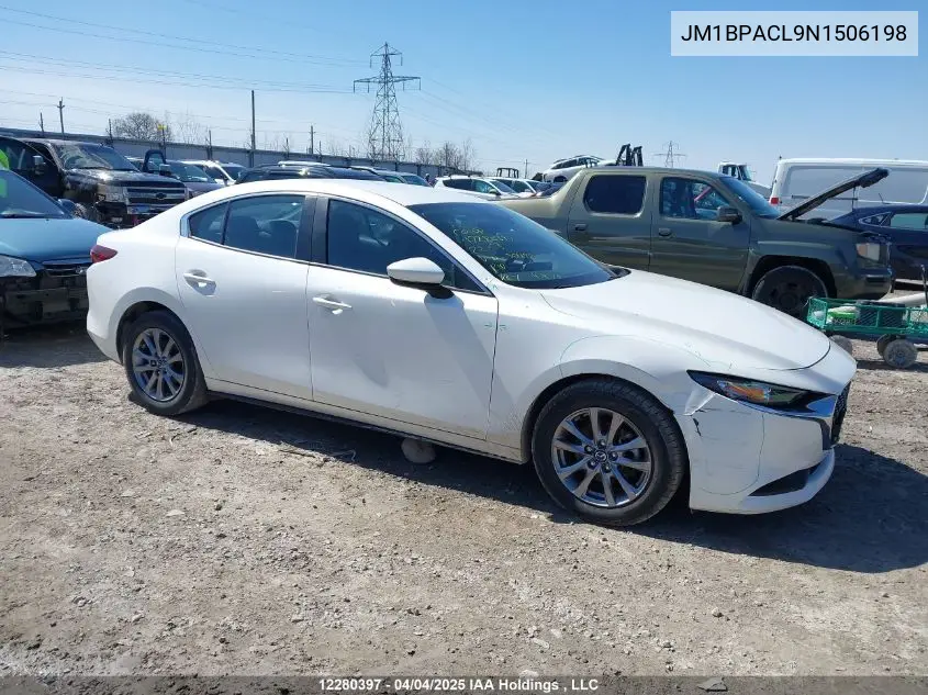 2022 Mazda Mazda3 Gs VIN: JM1BPACL9N1506198 Lot: 12280397