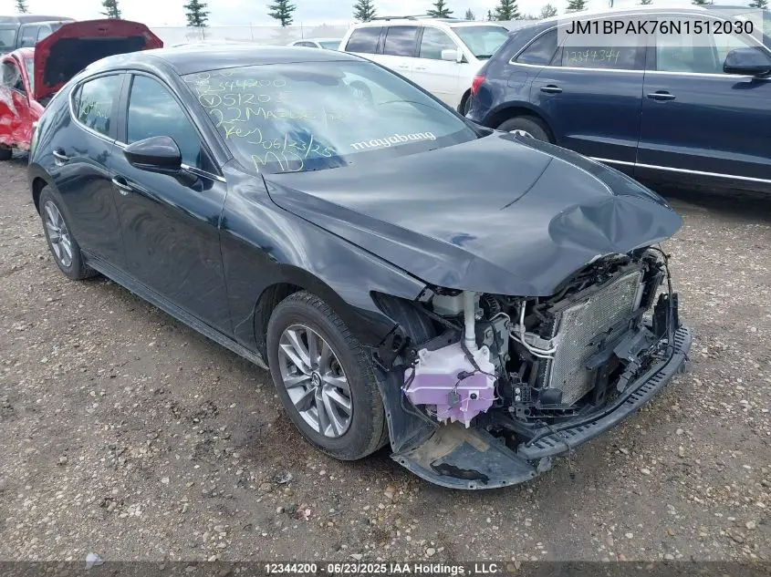 2022 Mazda Mazda3 Gx VIN: JM1BPAK76N1512030 Lot: 12344200