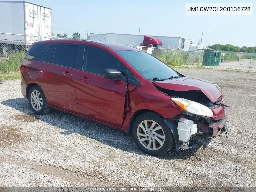 2012 Mazda Mazda5 Gs VIN: JM1CW2CL2C0136728 Lot: 12342076